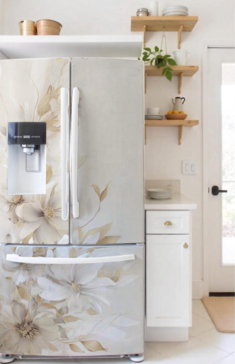 Fridge Wrap. Beige Magnolia Floral Vinyl Decal for Refrigerator. - Etsy