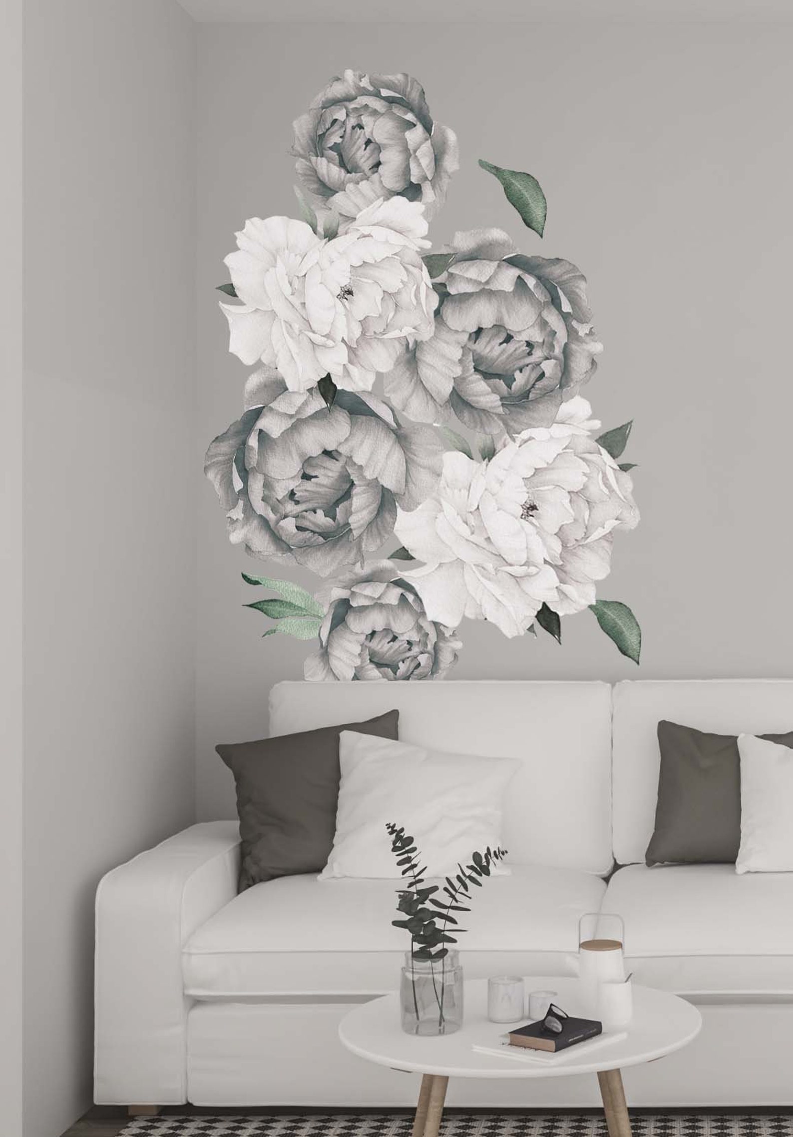 Peony Wall Decal Gray Floral Wall Decals Baby Room Décor Etsy