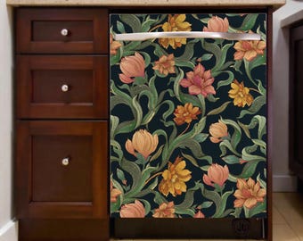 Retro Floral Dishwasher decal Dark Tones. Art Nouveau  Dishwasher magnet. Dishwasher door protector.