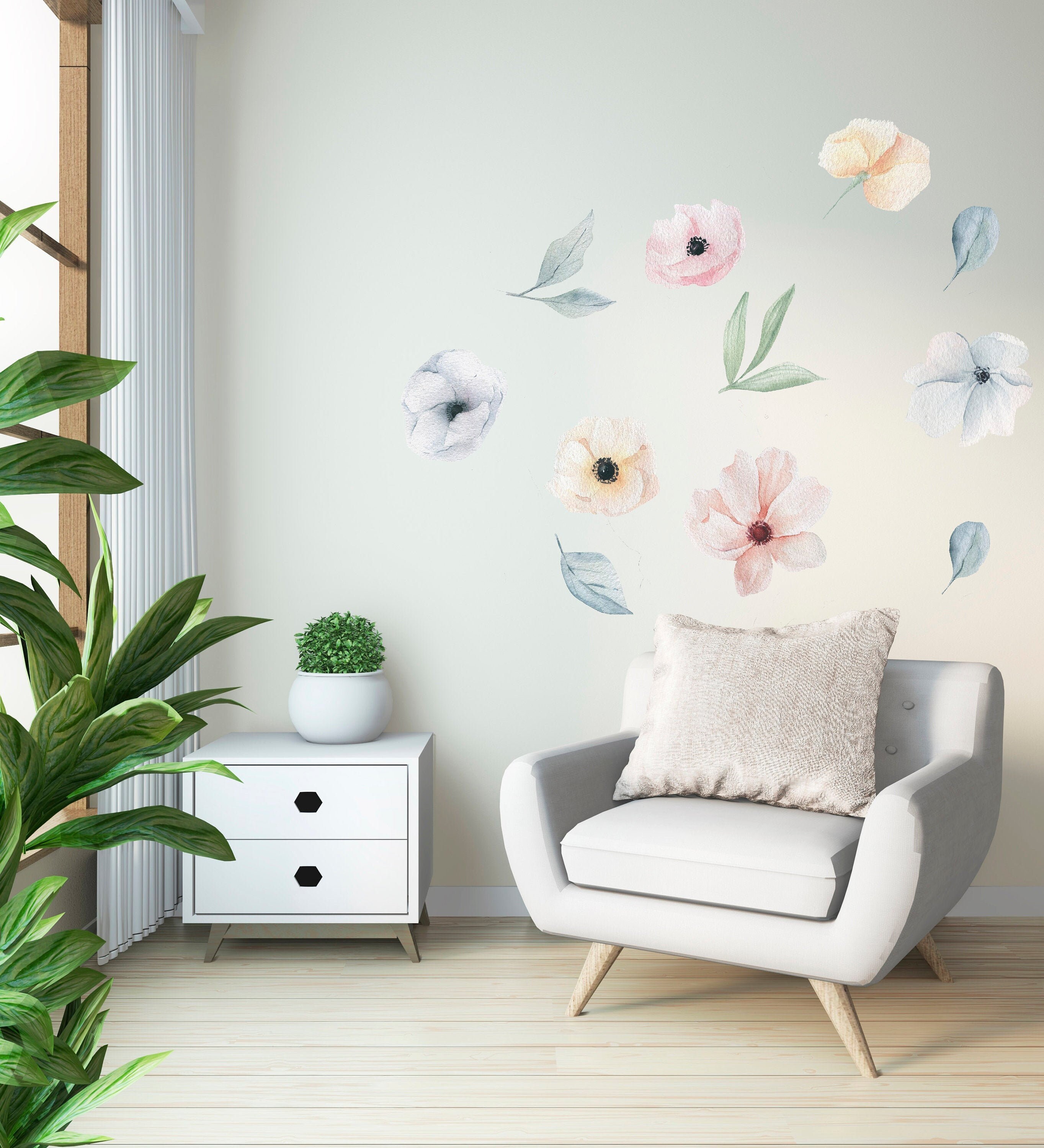 Floral Wall Decals Watercolor Flower Wall Decals Pastel Etsy