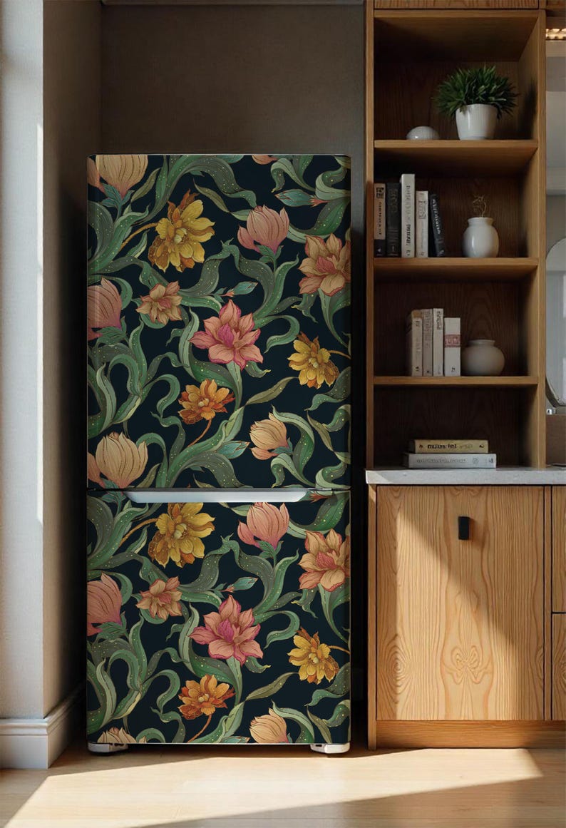 Art Nouveau Floral Fridge Wrap | Botanical Refrigerator Vinyl Decal - Etsy