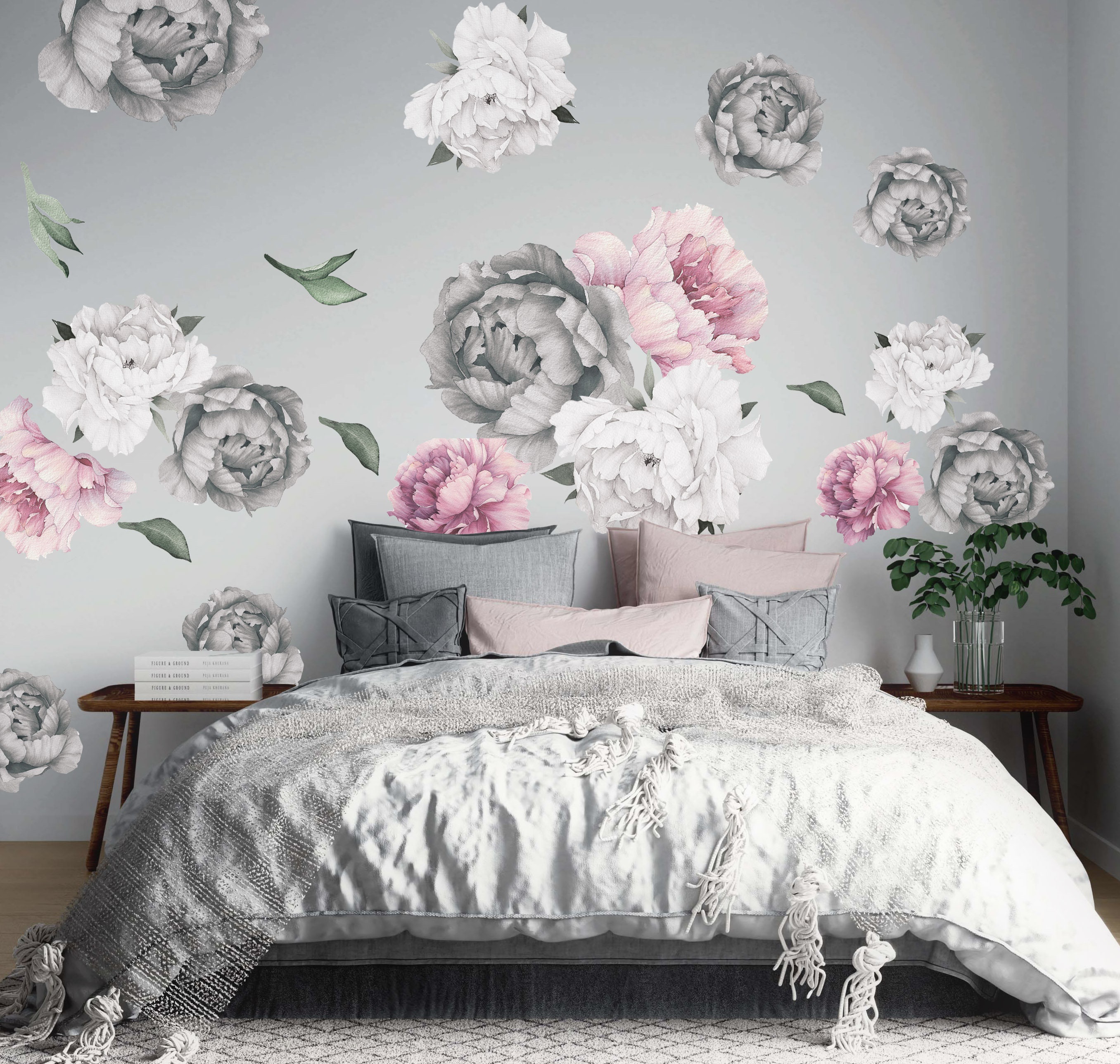 16 Large Peonies Wall Decals, Mix Flower Wall Decals, Peony Flower Wall ...