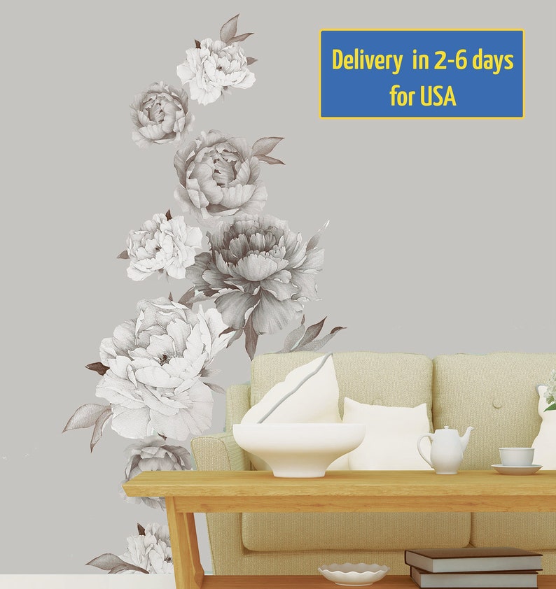 Peony Floral Wall Decals Peony Flowers Wall Decals Floral Etsy