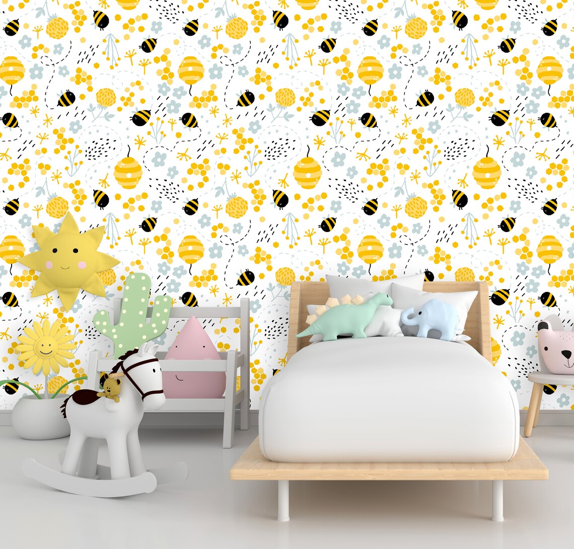 Wallpaper with honey bees Bees Murals Peel&Stick Wallpapers | Etsy