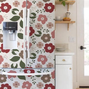 Refrigerator wrap. Removable fridge cover floral. Fridge decal. Peel&Stick Fridge skin for  Side-by-Side, French Door, etc.