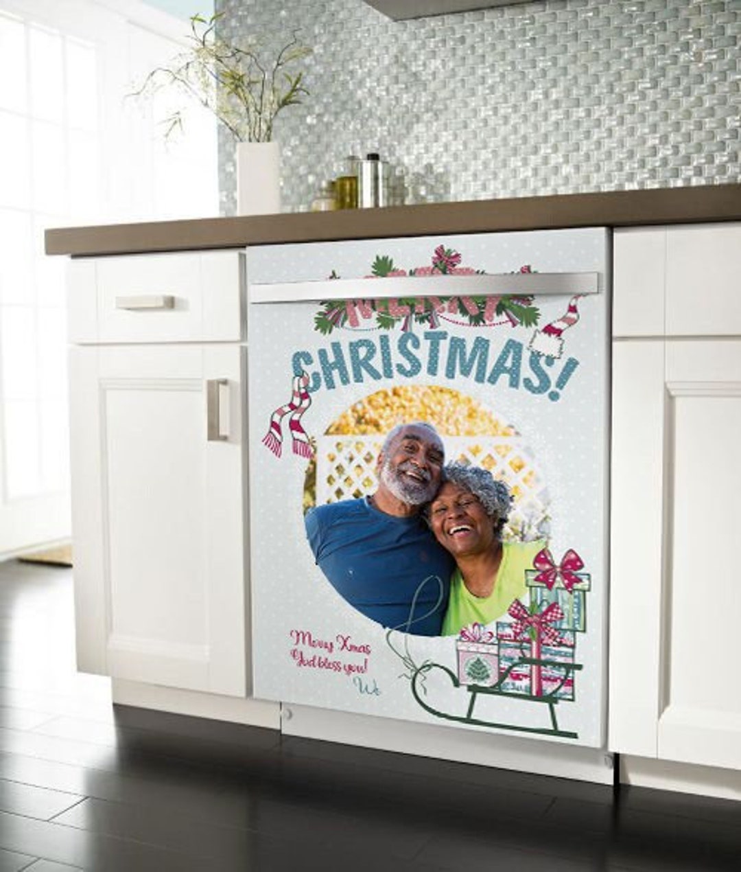 Personalized Christmas Dishwasher Cover With Custom Portrait