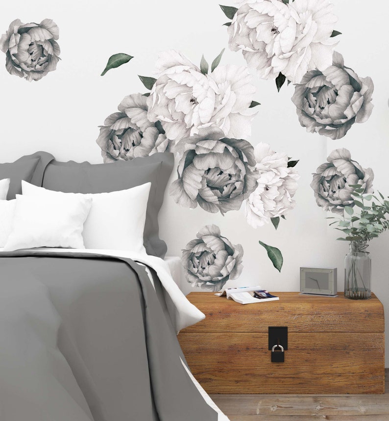 Peony Wall Decal Gray Floral Wall Decals Baby Room Décor Etsy