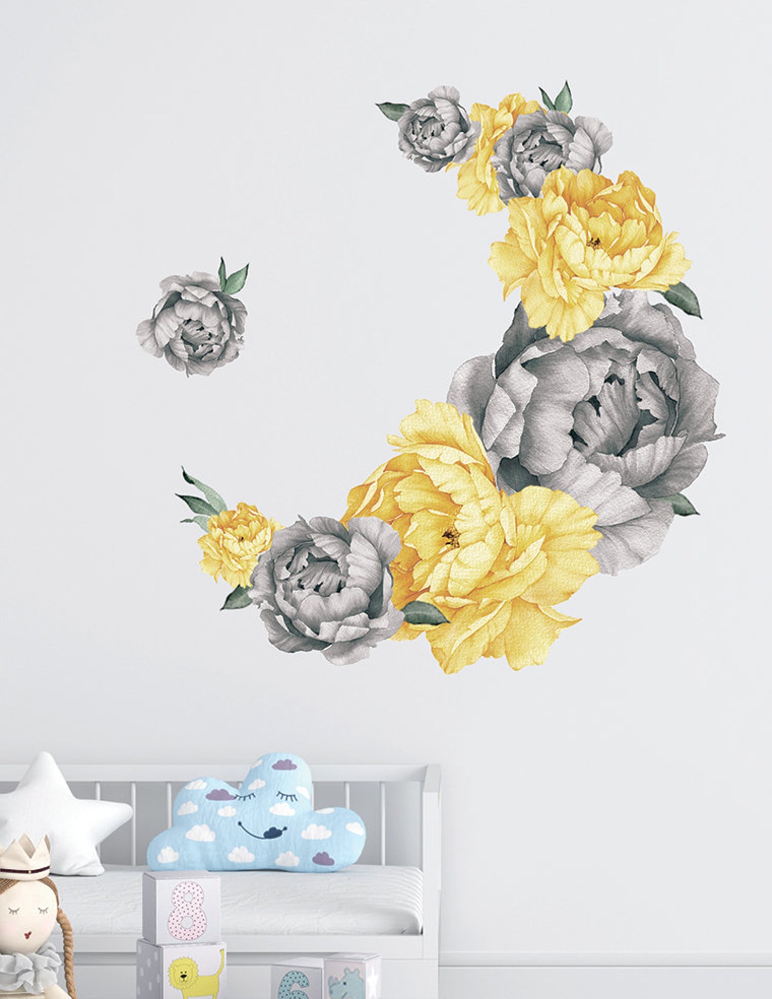 Large Grey and Yellow Flower Wall Decals Peony Wall Decals Etsy