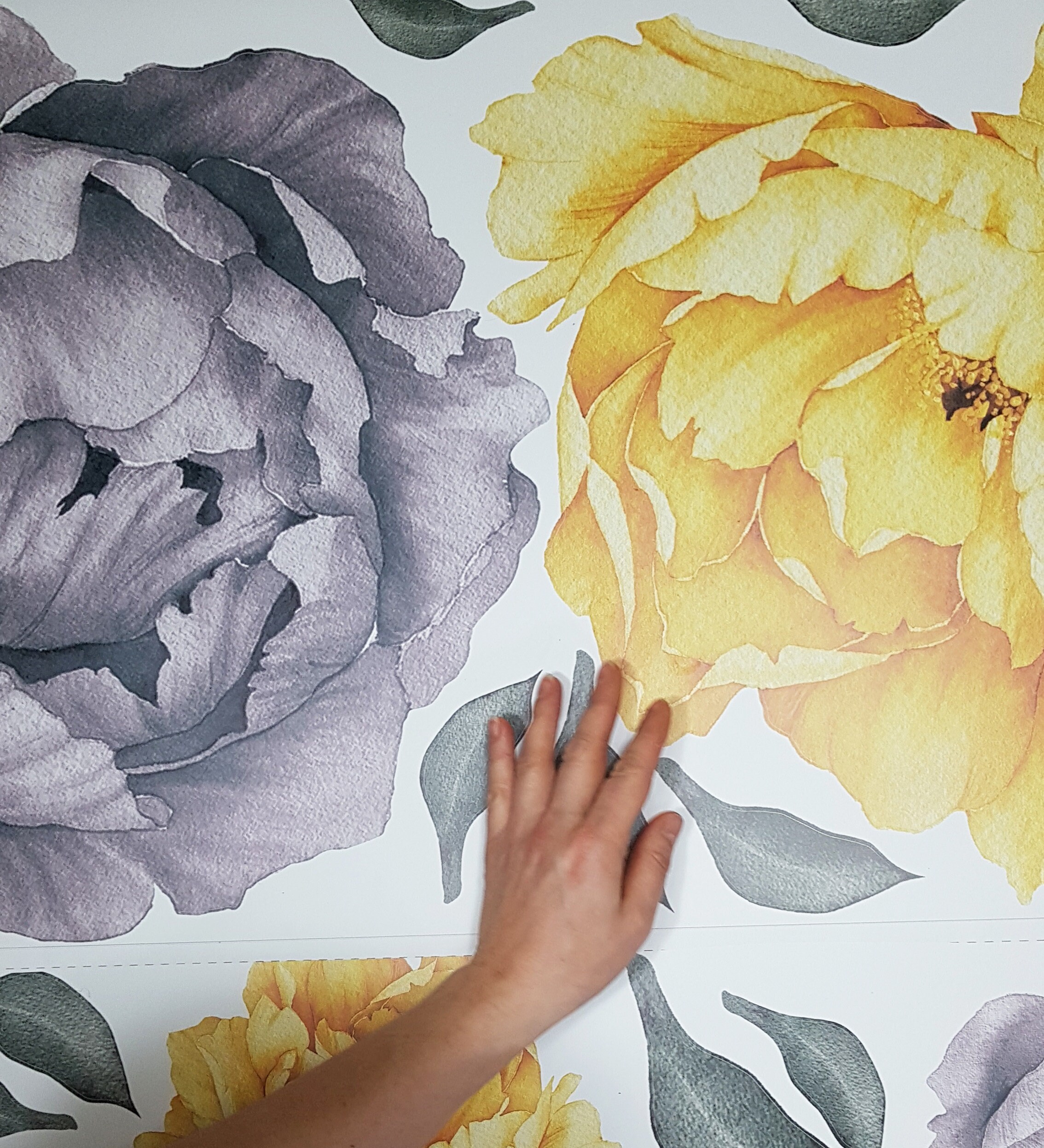 Large Grey and Yellow Flower Wall Decals Peony Wall Decals Etsy