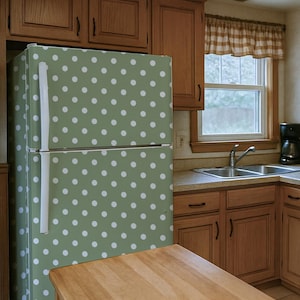 Refrigerator Vinyl Decal. Removable fridge wrap. Green kitchen decor polka dots . Fridge stickers. image 1