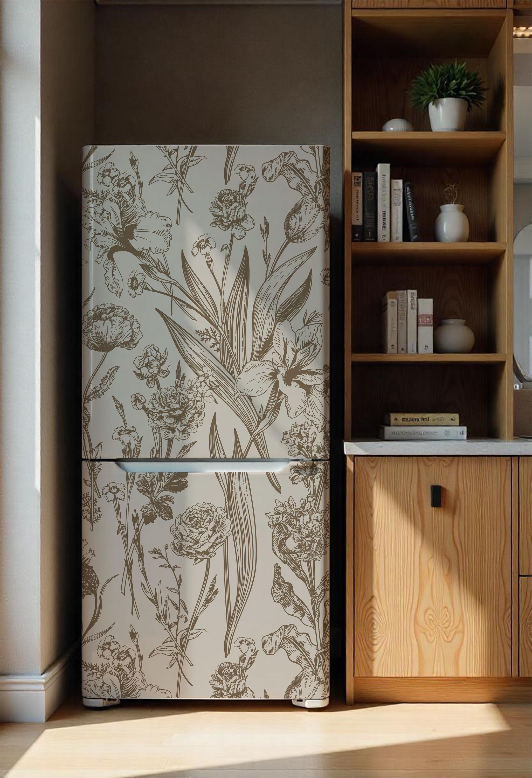 Refrigerator Wrap. Fridge Decal Botanical Line Art. - Etsy