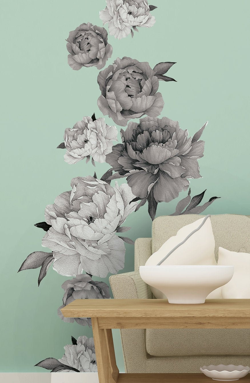 Peony Floral Wall Decals Peony Flowers Wall Decals Floral Etsy