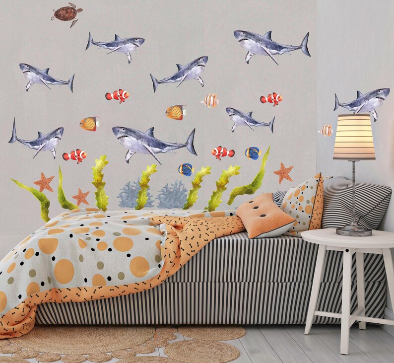 Shark Wall Decals Teen Boy Bedroom Decor Fish Decals Ocean - Etsy