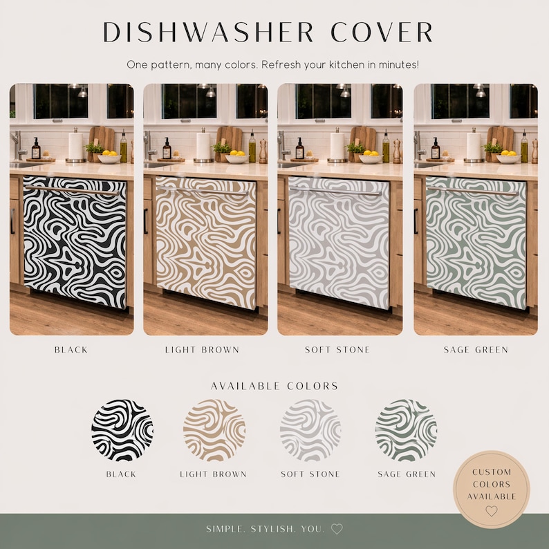 Single Wavy Line Pattern Dishwasher Magnet Cover Beige Abstract Lines. Neutral Appliance Kitchen ...