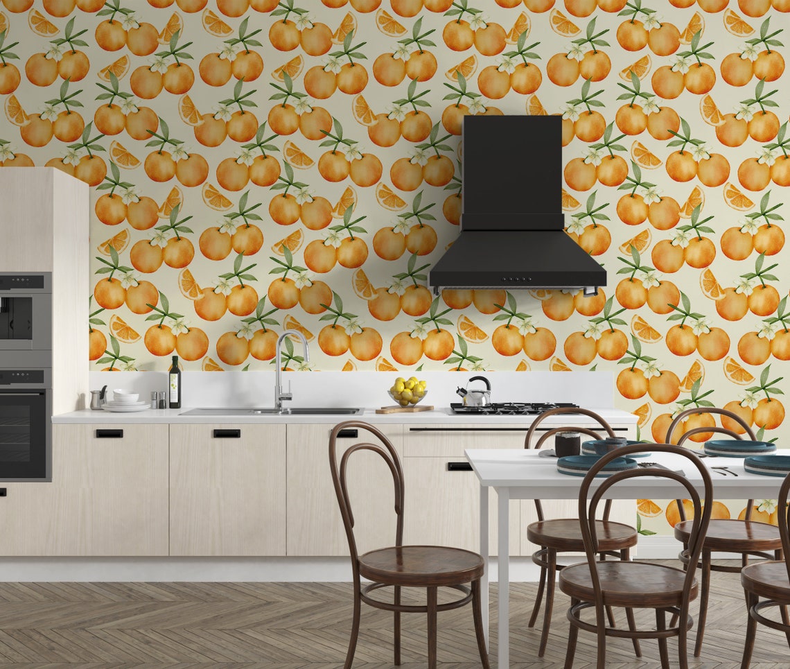 Wallpaper With Oranges Orange Fruit Murals Peel&stick Etsy UK