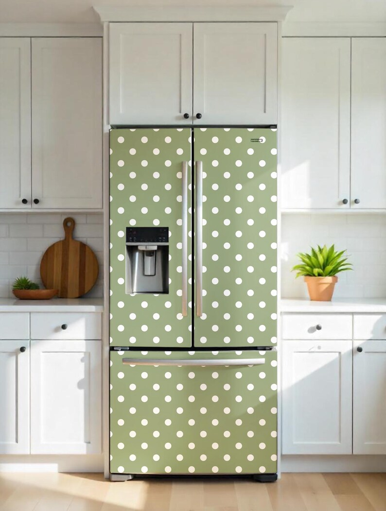 Fridge decal. Polka dot appliance kitchen decor.