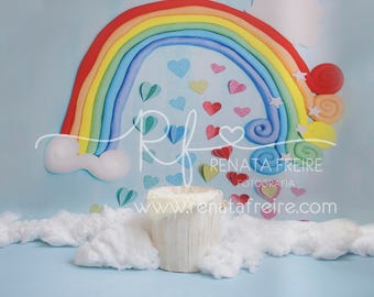 Rainbow hearts digital Newborn Backdrop/Background Prop