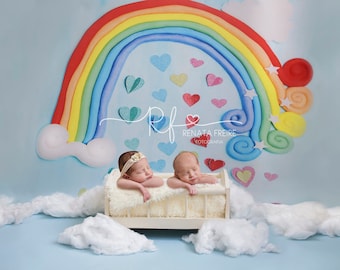 Rainbow hearts digital Newborn Backdrop/Background Prop Twins