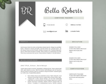 Teacher Resume Template for Word and Pages, Professional Resume Template, Elegant Resume Template, Editable CV Template. Modern CV Tempalte.