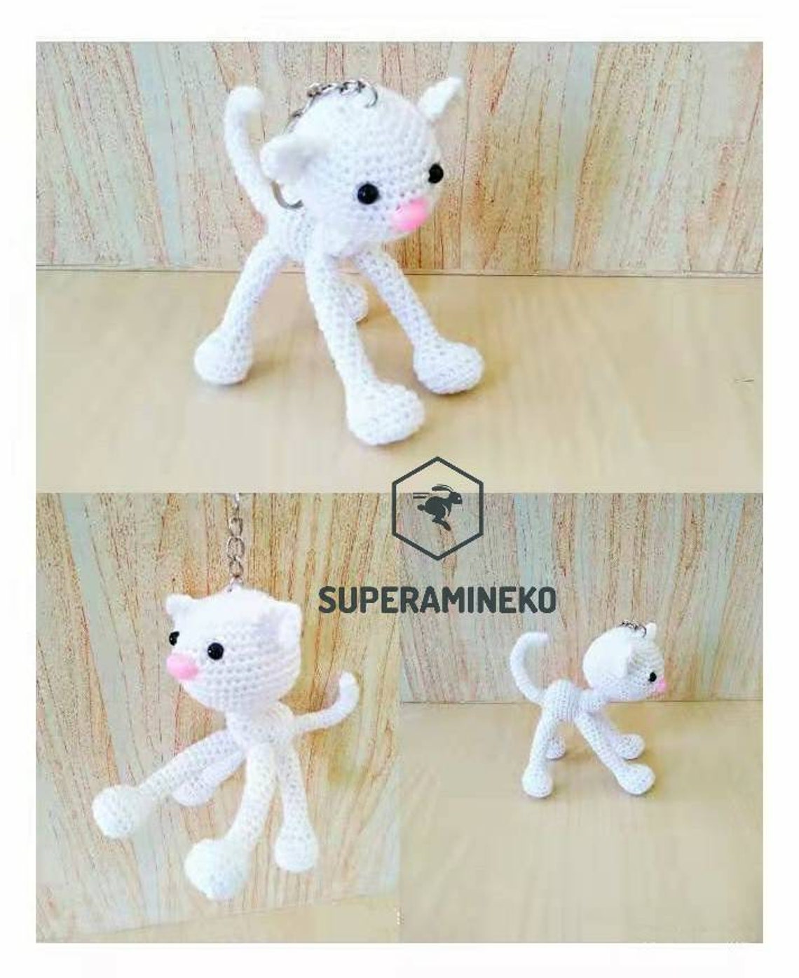 HAND MADE Amigurumi Cat Keychain White Crochet Toy 3.5 | Etsy