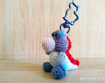 Handmade Amigurumi Yoshi Dinosaur Keychain, Crochet Cotton Toy