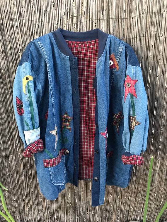 Patchwork denim bomber