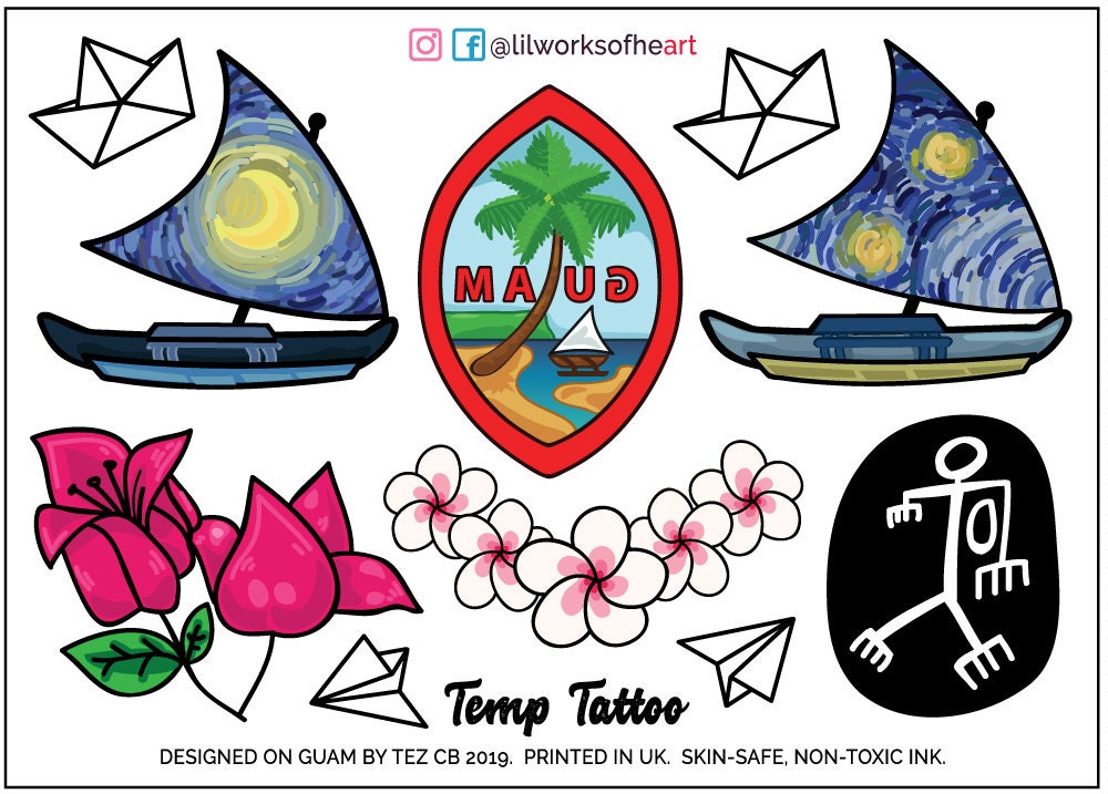 Guam Art Temporary Tattoos Island Design Tattoo Sheet Guam Etsy