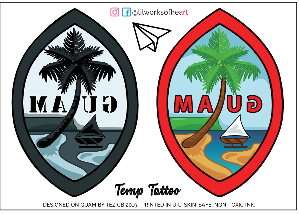 Guam Seal Temporary Tattoos Colored And Black White Etsy