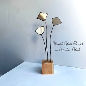 Stained Glass Flower with Wooden Stand for Table Decor - Stained Glass Rose for Room Decor - Flower Sun Catcher - Flower Decor