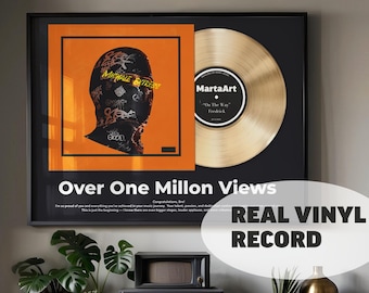 Personalized Vinyl Record Award Plaque - Custom Music Poster Print for Bedroom Decor - Album Cover & Song Lyrics Wall Art - Music Plaque