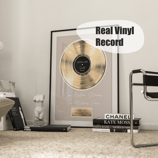 Placa personalizada para regalo de música - Regalo de segundo aniversario de disco de vinilo personalizado - Premio de cartel enmarcado de tocadiscos - Impresión de letra de canción