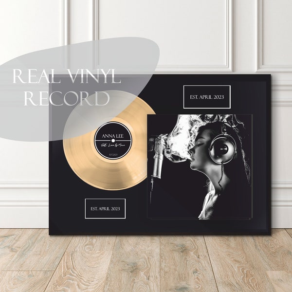 Regalo de disco de vinilo dorado para amantes de la música - Disco de vinilo personalizado para él - Placa personalizada para memorial - Regalo de aniversario de 10 años para esposo