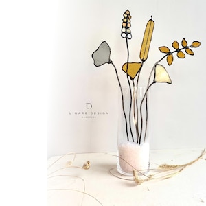 Glasblumenstrauß - Glasblumenstrauß mit Vase - Glasmalerei Weiße und orange Blume - Glasblume in einer Vase