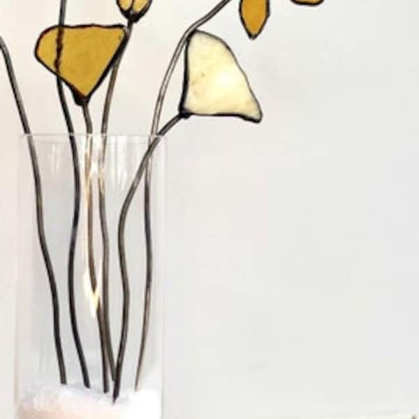 Stained Glass Flower Bouquet - Glass Flower Bouquet with Vase - Stained Glass White and Orange Flower - Stained Glass Flower in A Vase