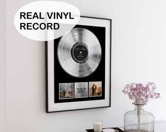 Personalized Vinyl Record Frame with Custom Engraving - Vinyl Record Custom for Wedding Anniversary - Platinum Vinyl Record Award for Couple