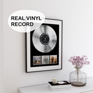 Personalized Vinyl Record Frame with Custom Engraving - Vinyl Record Custom for Wedding Anniversary - Platinum Vinyl Record Award for Couple