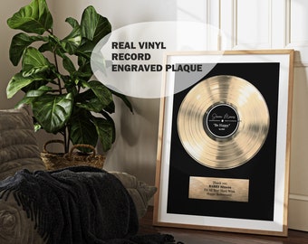 Personalized Engraved Plaque Award - Framed Vinyl Record Gold Plaque - Custom Vinyl Record Anniversary Gift - Music Plaque for Music Lover