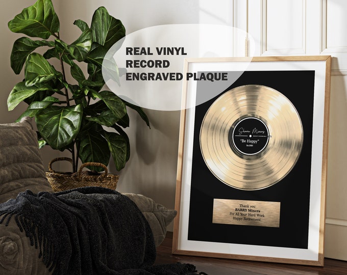 Personalized Engraved Award Plaque - Custom Framed Vinyl Record Office Wall Decor