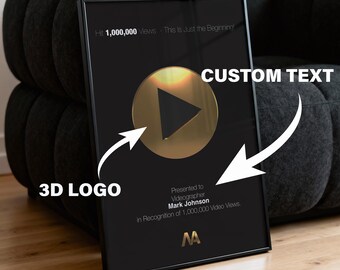 Custom Videographer Award Plaque – Personalized YouTuber Play Button Style Trophy – Streamer Influencer Social Media Creator Gift