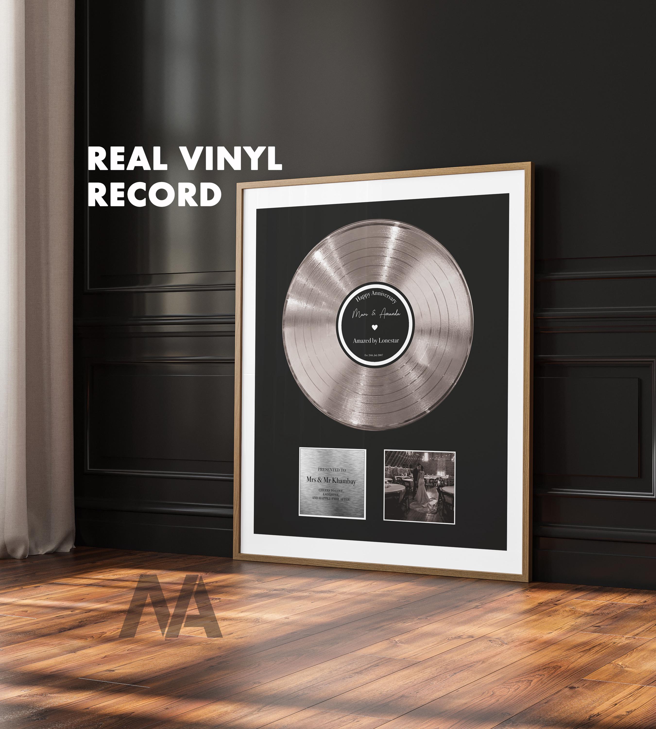Platinum Vinyl Record Custom Music Plaque - Engraved Wedding Song Gift Plaque for Wall Decor - Custom Vinyl Records for 1st Anniversary Gif