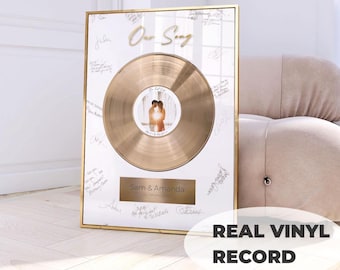 Personalized Gold Vinyl Record for Music Lover - Dance Song Lyrics Music Plaque - Engraved Metal Framed Plaque Anniversary Gift for Couple