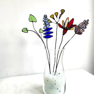 Stained Glass Colorful Flowers Bouquet - Glass Flowers for Vase - Glass Flower Sun Catcher for Table Decor - Stained Glass Flowers for Gift