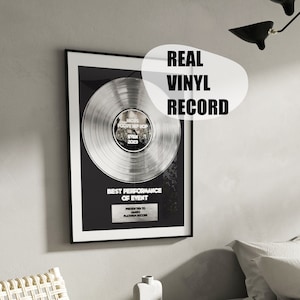 Personalized Platinum Plaque for Music Gift - Custom Vinyl Record 20th Anniversary Gift - Record Player Framed Poster Award - Song Lyric Art