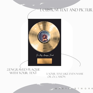 Custom Gold Vinyl Record Customized Vinyl Record for Gift Custom Engraved Plaque for Singer Vinyl Record Award Music Plaque Custom image 2