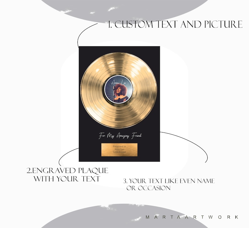 Custom Gold Vinyl Record Customized Vinyl Record for Gift Custom Engraved Plaque for Singer Vinyl Record Award Music Plaque Custom image 2