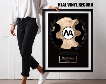 Deluxe Personalized Gold Vinyl Record Award - Custom Modern Framed Music Plaque for High Achievers - Unique Decor Gift for Music Lovers