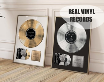 Personalized Vinyl Record for Anniversary - Gold Vinyl Record Gift for Wedding - Custom Plaque for Music Lovers - Vinyl Record for Memorial