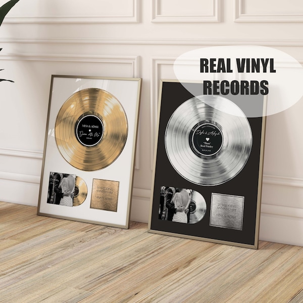 Personalized Vinyl Record for Anniversary - Gold Vinyl Record Gift for Wedding - Custom Plaque for Music Lovers - Vinyl Record for Memorial