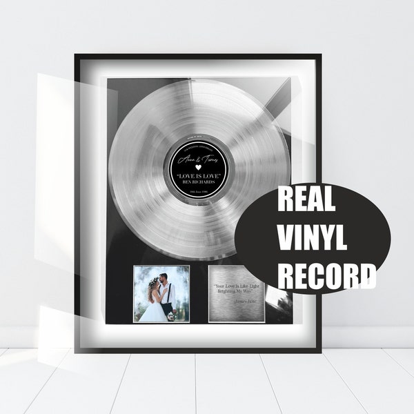 Disco de vinilo personalizado de platino para regalo de canción de boda - Arte discográfico de vinilo para regalo del 1er aniversario - Placa grabada - Decoración de discos de vinilo