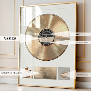 Just Married Gold Vinyl Record Frame – Personalized Wedding Song Gift – Custom Music Plaque for Couples – Wedding Anniversary Keepsake image 2